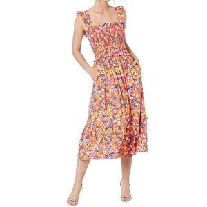 Draper James‎ Kimberly Smocked Midi Dress Orange Blossom Size L